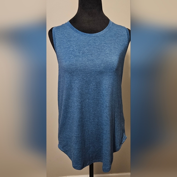 Wanna B Blue Burn-Out Twisted Back Tank Top Size M - Picture 2 of 2